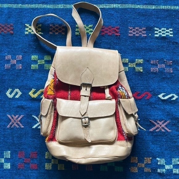 Handmade Boho Women’s Genuine Leather Backpack Tan color main image 4